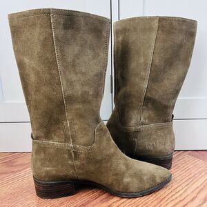 Lucky Brand Green Suede Leather "Lefara" Pull on Boots Womens Size 7.5 EU38